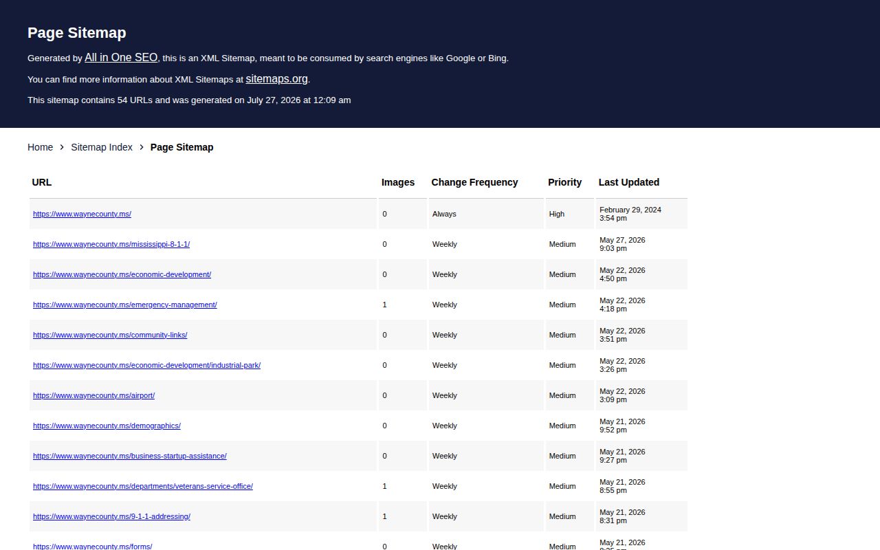Wayne County official page inventory showing no 72-hour release feed